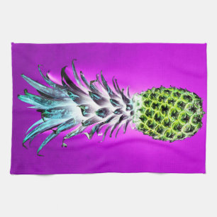 Neon pineapple colorful tropical fruit Hawaiian Kitchen Towel