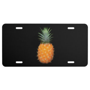 Neon Pineapple Glowing Fruit Art  License Plate