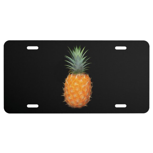 Neon Pineapple Glowing Fruit Art  License Plate (Front)