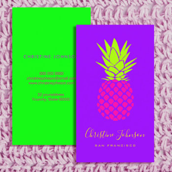Neon Pineapple Logo Business Card by amoredesign at Zazzle