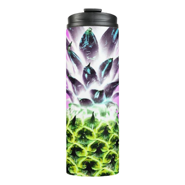 Neon pineapple ropical fruit Hawaiian purple lime Thermal Tumbler (Front)