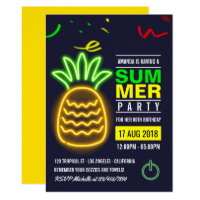 Neon Pineapple Summer Birthday Party Invitation