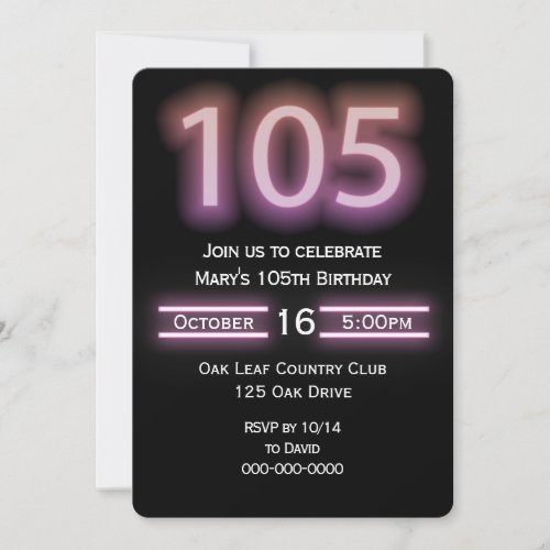 Neon Pink 105th Birthday Party Invitation