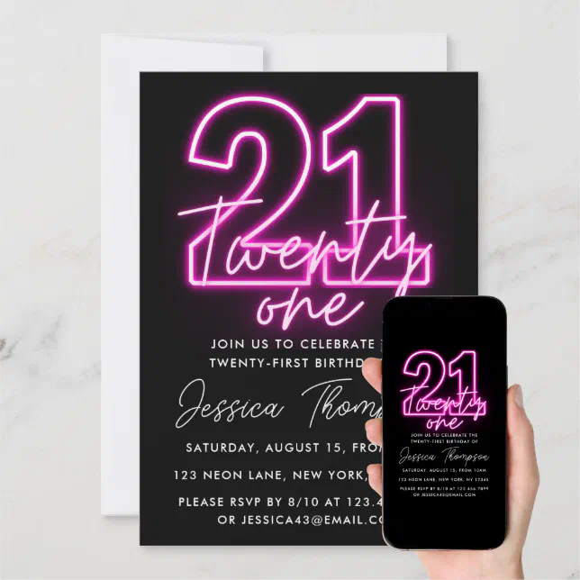 Neon Pink 21st Birthday Invitation Zazzle