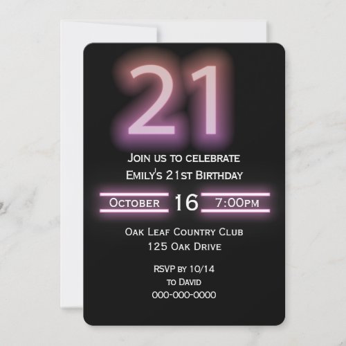 Neon Pink 21st Birthday Party Invitation