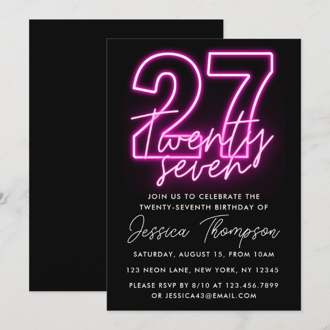 Neon Pink 27th Birthday Invitation | Zazzle