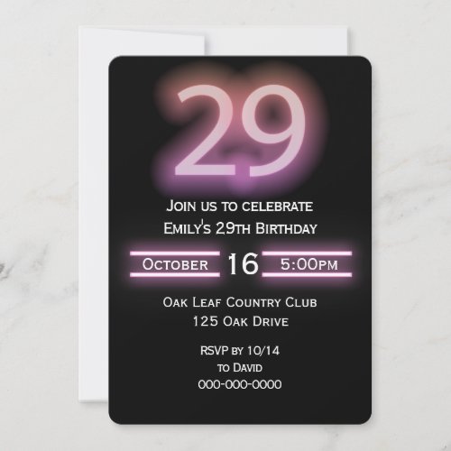 Neon Pink 29th Birthday Party Invitation