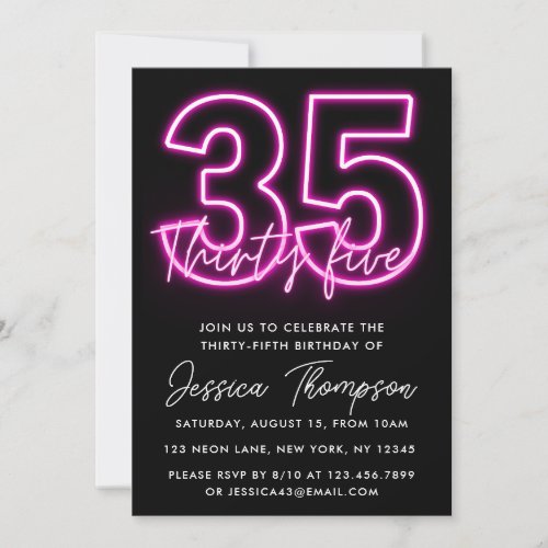 Neon Pink 35th Birthday Invitation