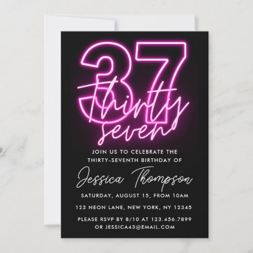 Neon Pink 37th Birthday Invitation