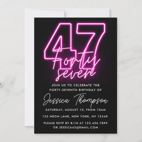 Neon Pink 47th Birthday Invitation