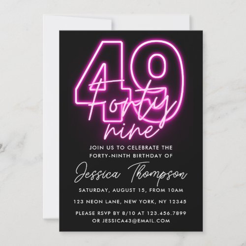 Neon Pink 49th Birthday Invitation