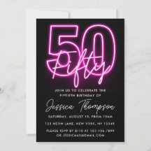 Neon Pink 50th Birthday Invitation