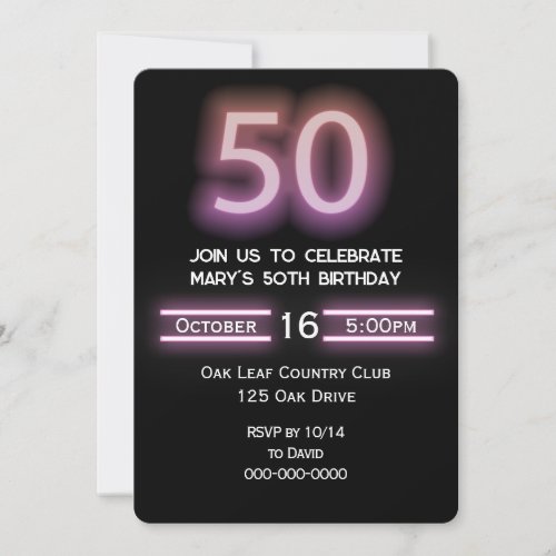 Neon Pink 50th Birthday Party Invitation