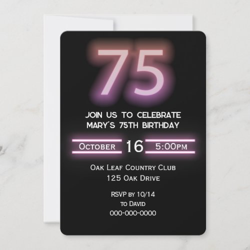 Neon Pink 75th Birthday Party Invitation