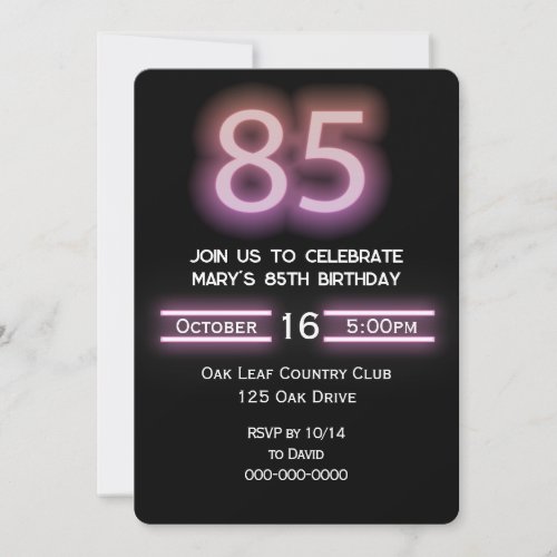 Neon Pink 85th Birthday Party Invitation