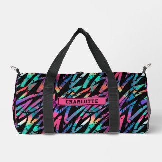 Neon Pink Abstract Grunge Stripes Girls Sports