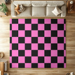 Neon Pink and Black Checkered Checkerboard Vintage Rug<br><div class="desc">Neon Pink and Black Checkered Checkerboard | Vintage | Classic | Trendy | Stylish | Fashion | Minimal</div>