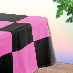 Neon Pink and Black Checkered Checkerboard Vintage Tablecloth
