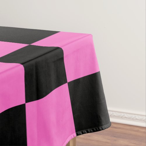 Neon Pink and Black Checkered Checkerboard Vintage Tablecloth