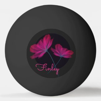 Neon pink and black flowers with name Floral Ping Pong Ball