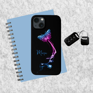 Neon Pink and Blue Butterfly iPhone 13 Case