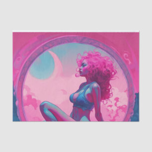 Neon Pink and Blue Sultry Curly Hair Woman  Tissue Paper