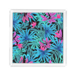 Neon Pink and Blue Tropical Plant Pattern Acrylic Tray