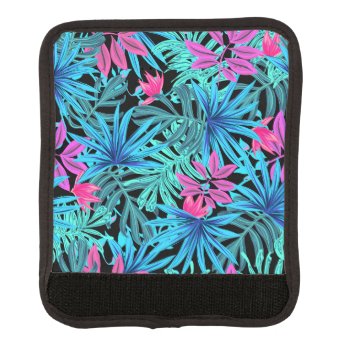 Neon Pink And Blue Tropical Plant Pattern Luggage  Luggage Handle Wrap by MissMatching at Zazzle