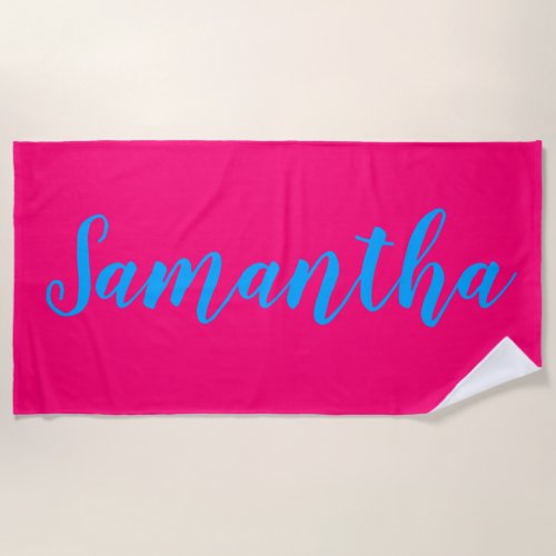 Neon Pink and Bright Blue Name Beach Towel