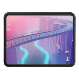 Neon pink and cobalt bridge arcs over a luminous c hitch cover