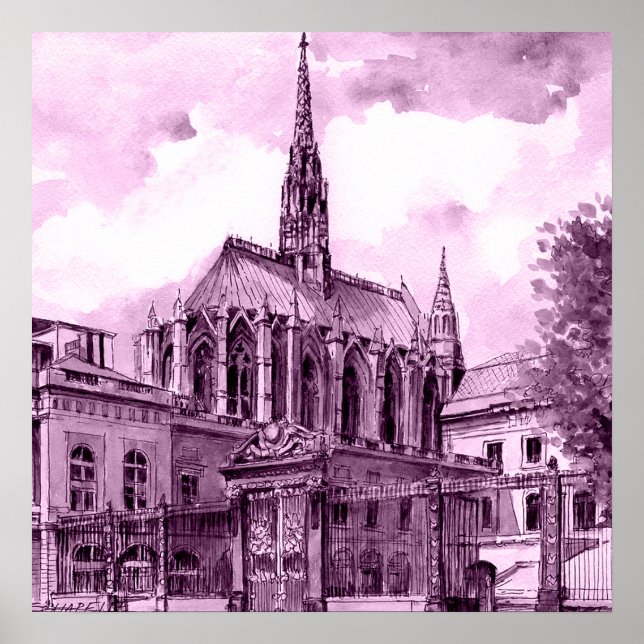 Neon pink and cobalt bridge arcs over a luminous c poster (Front)