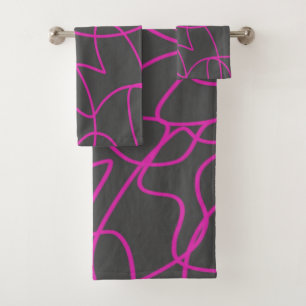 Neon Pink and Gray Line Art Bath Towel Set