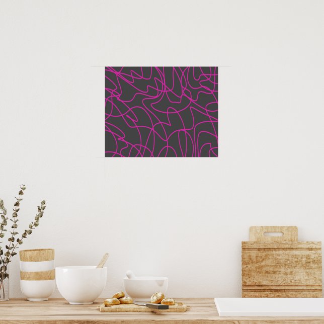 Neon Pink and Gray Line Art Poster (Kitchen)