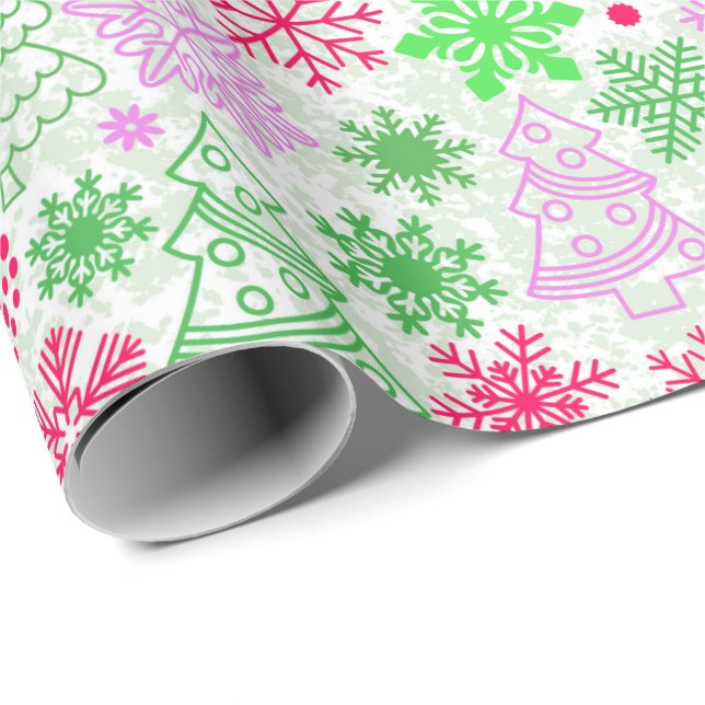 Neon Pink and Green Christmas Wrapping Paper (Roll Corner)