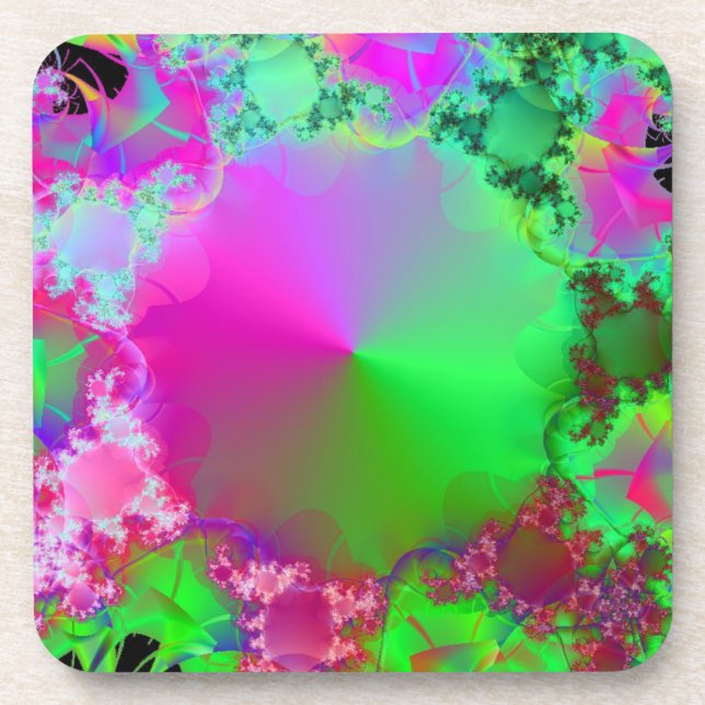 Neon Pink and Green Cone Beverage Coaster (Front)