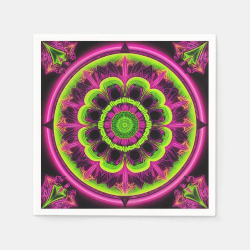 Neon Pink And Green Kaleidoscope Design Napkins