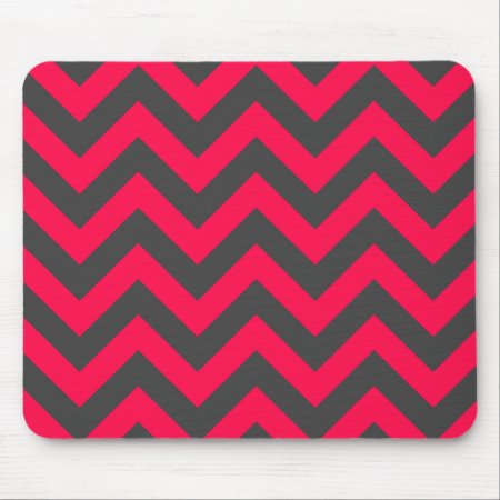 Neon Pink And Grey Chevron Pattern Mouse Pad