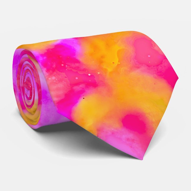 Neon pink and orange blur neck tie (Rolled)