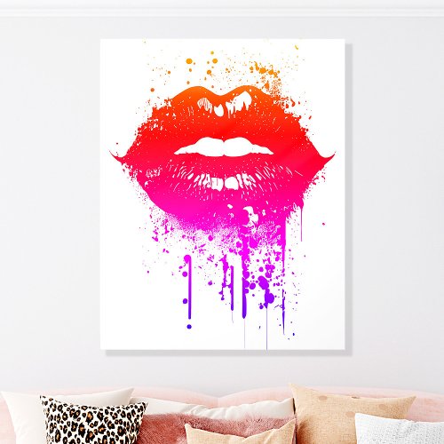 Neon Pink And Orange Lip Wall Art Acrylic Photo Tile