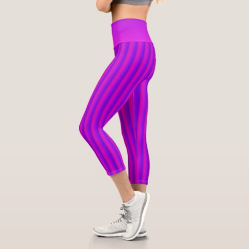 Neon Pink And Purple Striped Capri Leggings