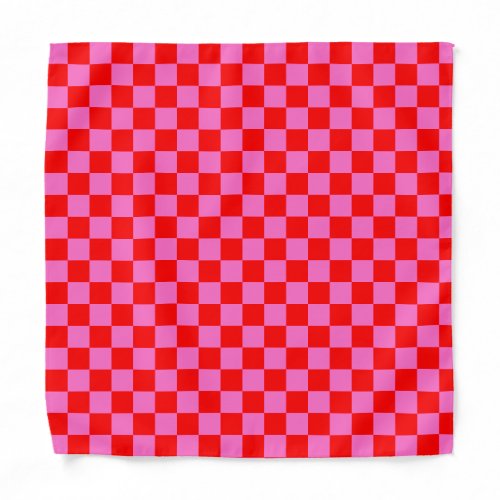 Neon Pink and Red Checkered Checkerboard Vintage Bandana