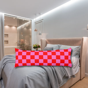 Neon Pink and Red Checkered Checkerboard Vintage Body Pillow