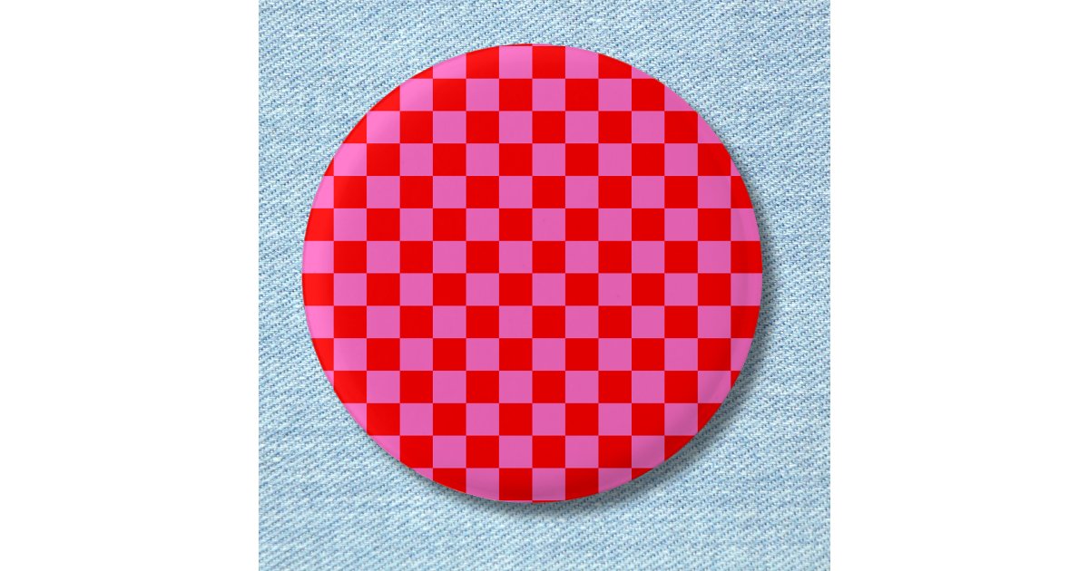 Neon Pink and Red Checkered Checkerboard Vintage Button | Zazzle