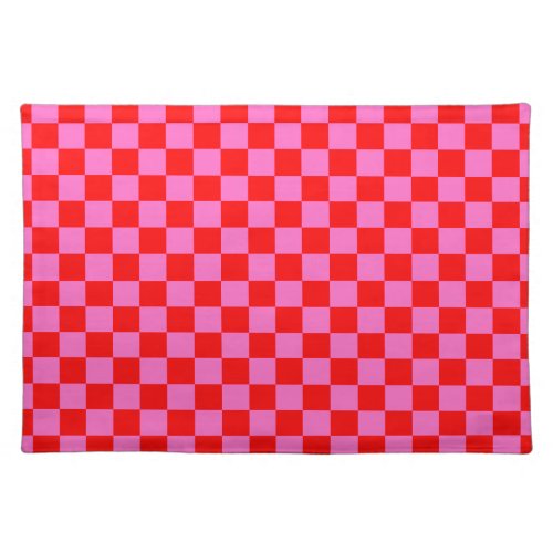 Neon Pink and Red Checkered Checkerboard Vintage Cloth Placemat