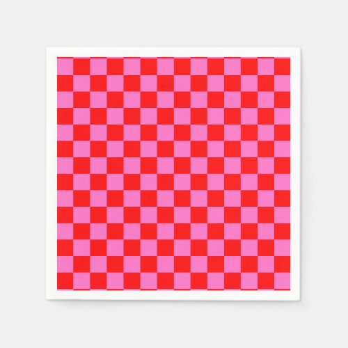 Neon Pink and Red Checkered Checkerboard Vintage Napkins