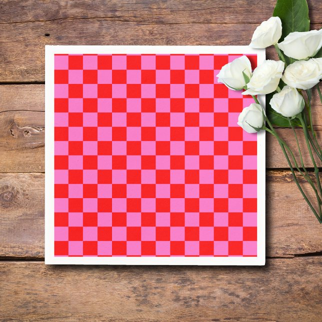 Neon Pink and Red Checkered Checkerboard Vintage Napkins (Creator Uploaded)