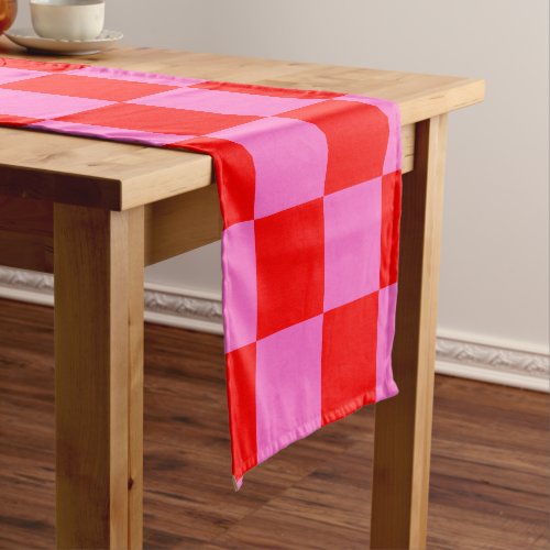 Neon Pink and Red Checkered Checkerboard Vintage Short Table Runner