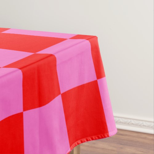 Neon Pink and Red Checkered Checkerboard Vintage Tablecloth