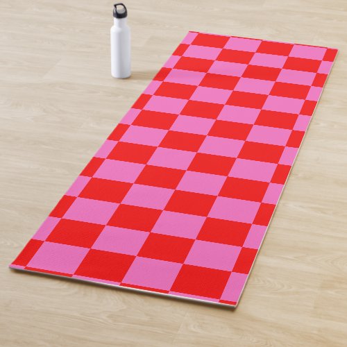 Neon Pink and Red Checkered Checkerboard Vintage Yoga Mat