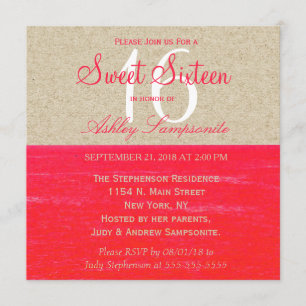 Neon Pink and Tan Paper, Tropical Palms and Beach Invitation